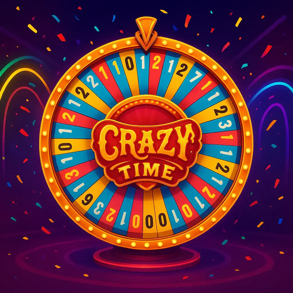Crazy Time slot game cover art with neon casino styling