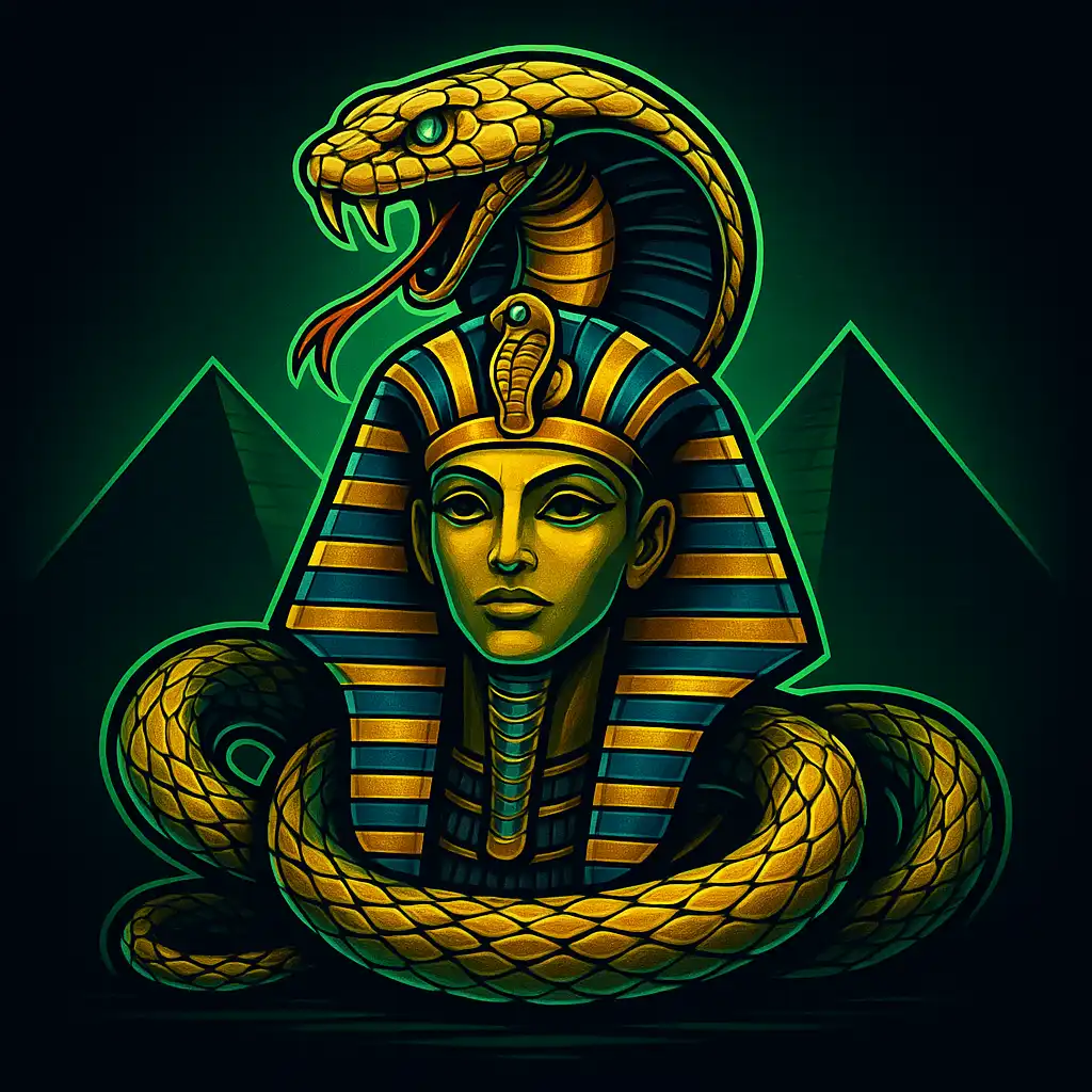 The Asp of Cleopatra slot game cover art with neon casino styling